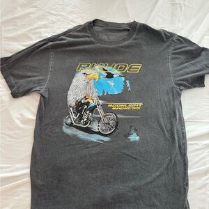 Rhude Charcoal Tee with Eagle and Motorcycle